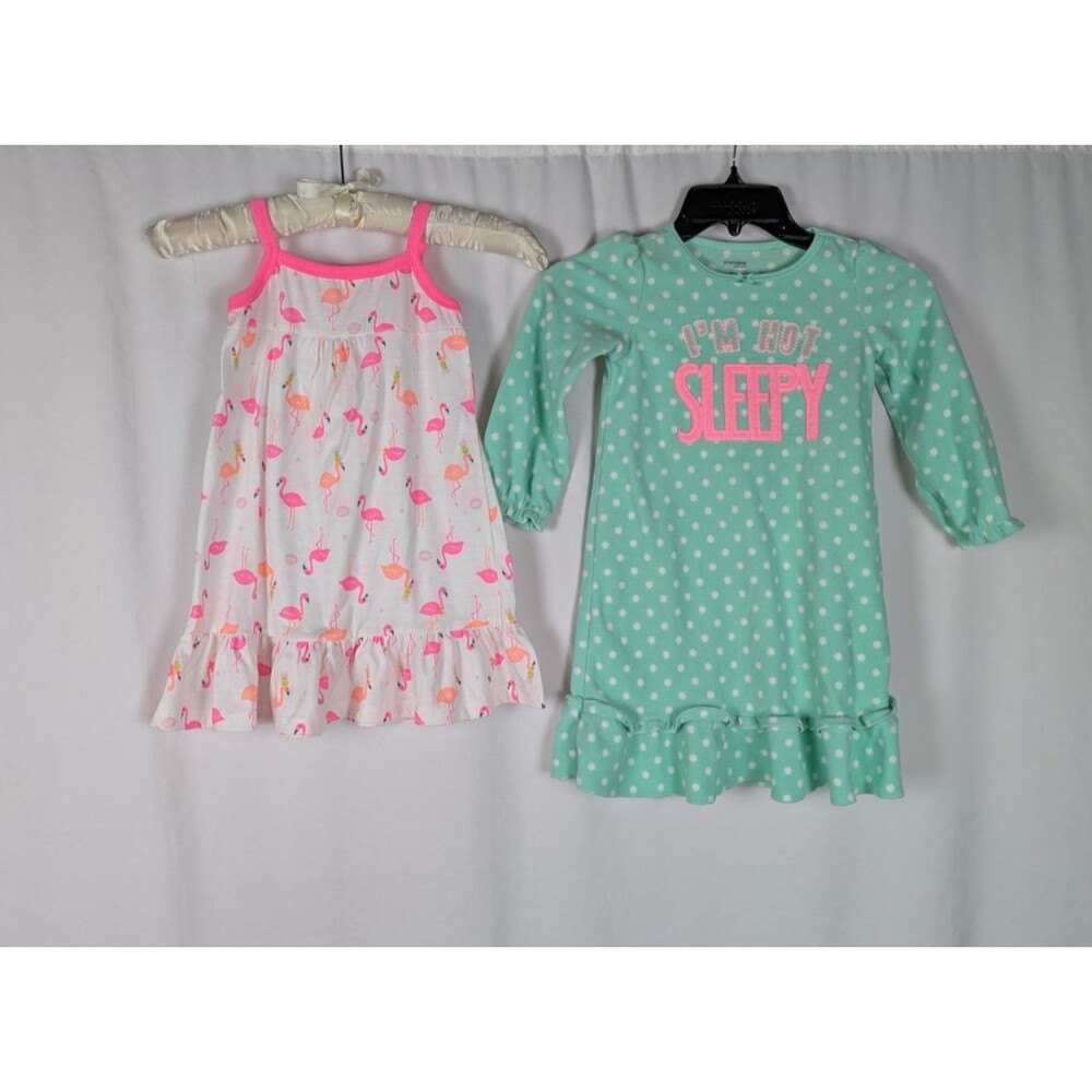 Carters 2-3 Girl's Fleece Polka Dot Sleeveless Flamingo Nightgown PJs Lot of 2